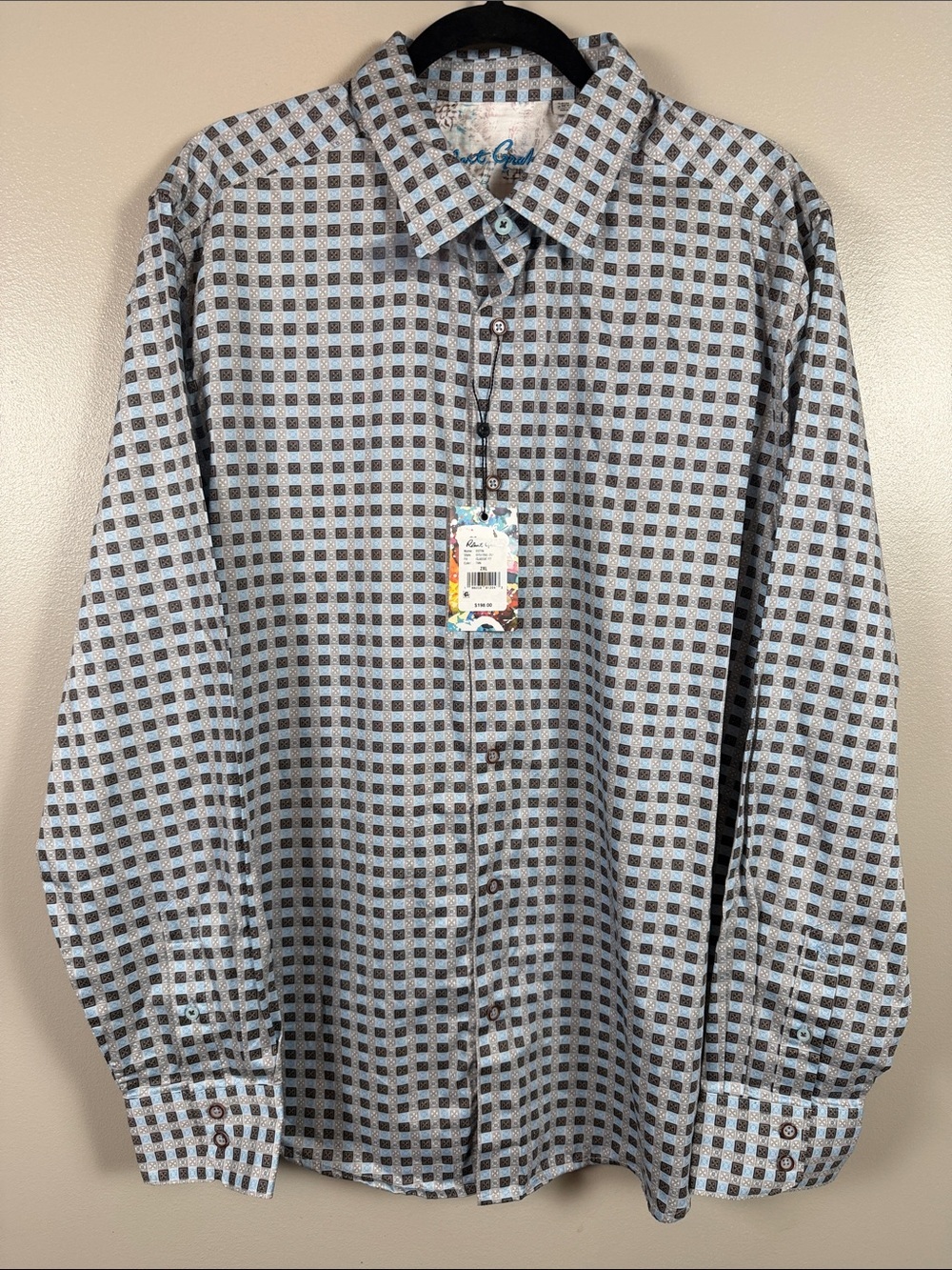 Robert Graham Light Blue and Brown Checked Dress Shirt